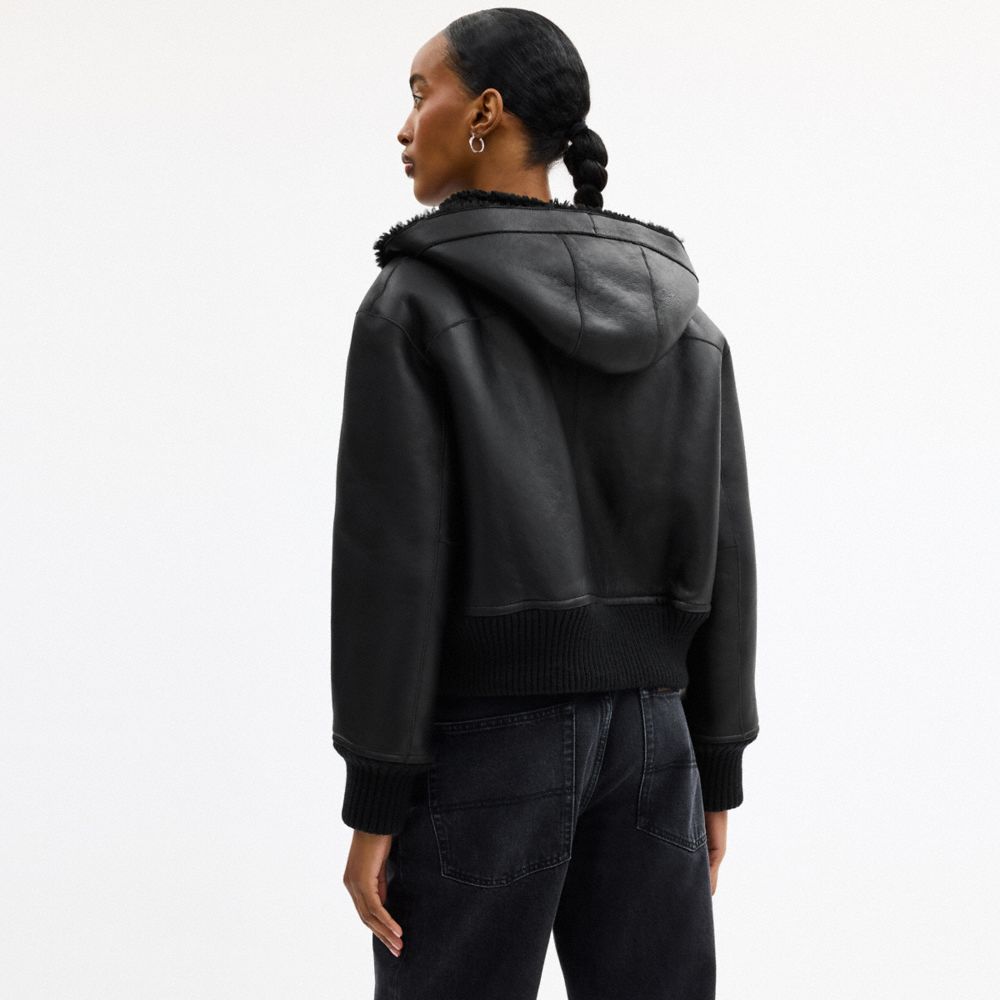 Coach Reversible Shearling Hoodie Black
