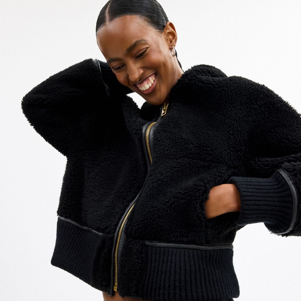 Coach Reversible Shearling Hoodie Black