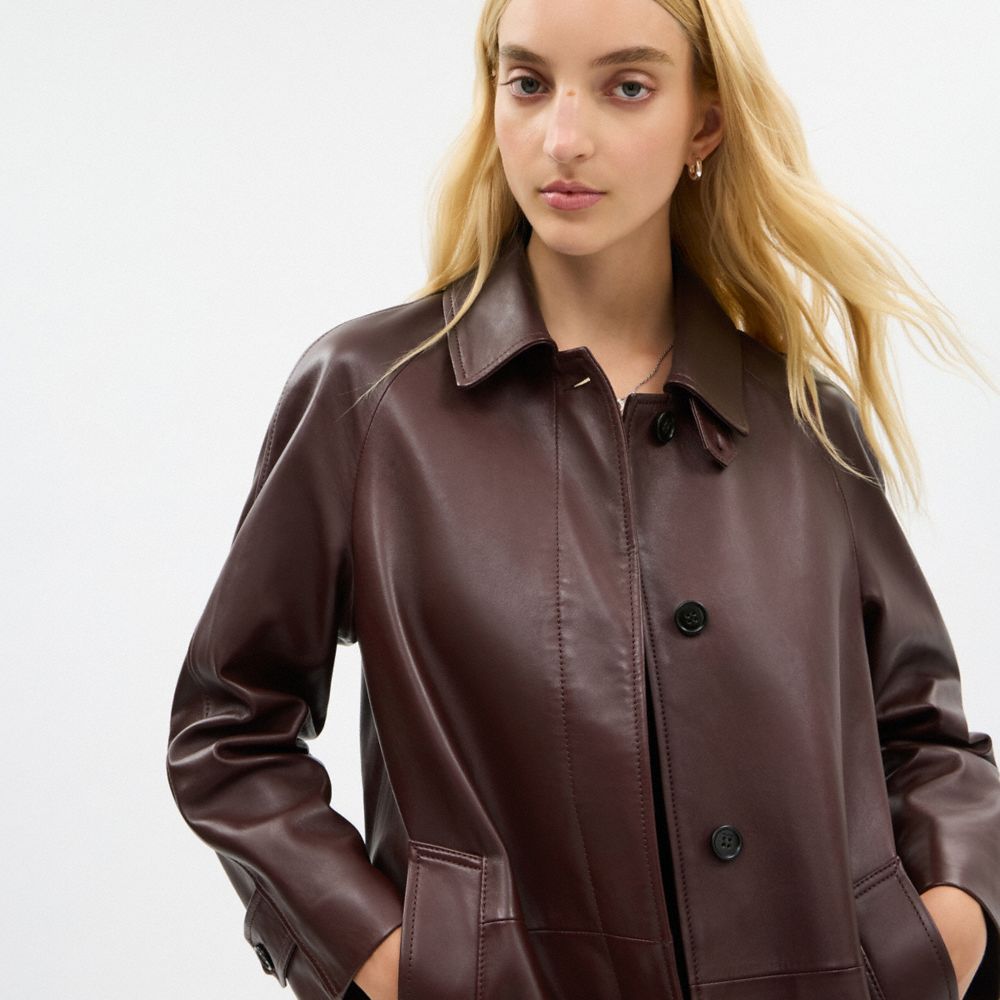 Coach Leather Balmacaan Merlot