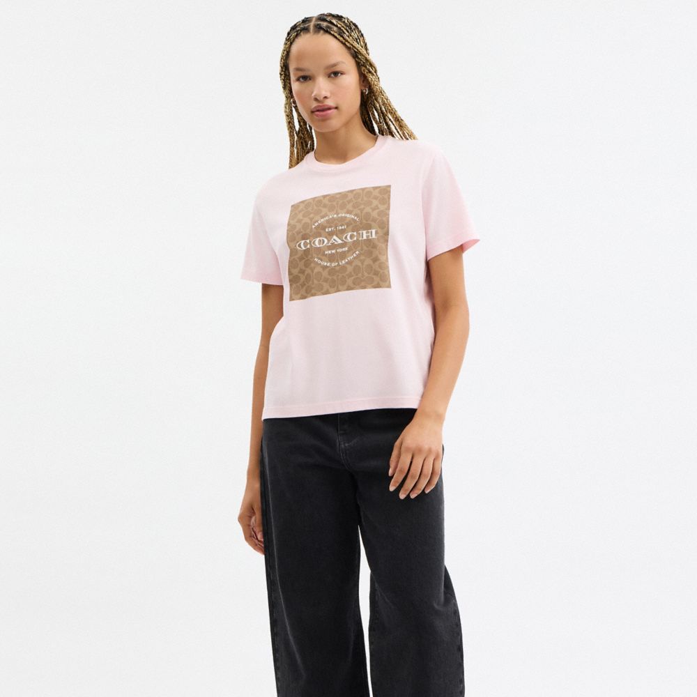 Coach Signature Square T Shirt Light Pink