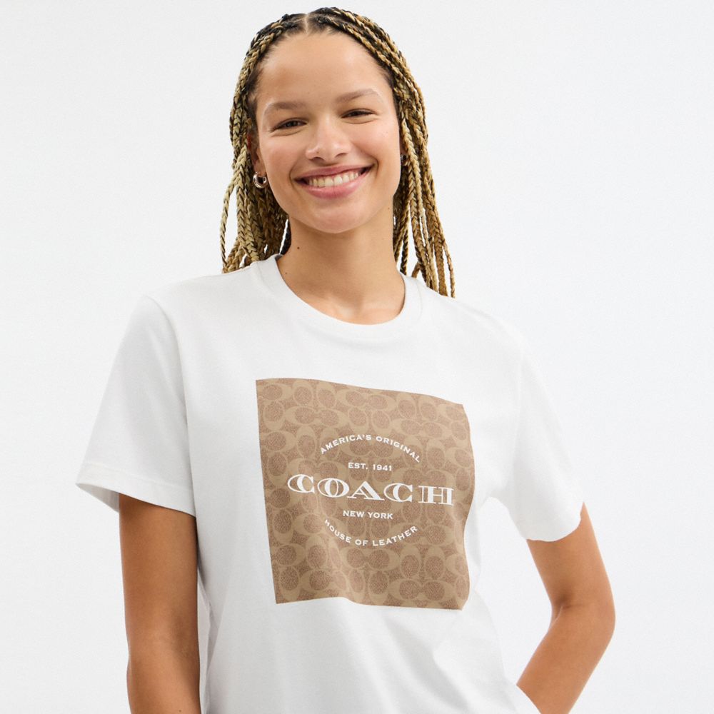 Coach Signature Square T Shirt White