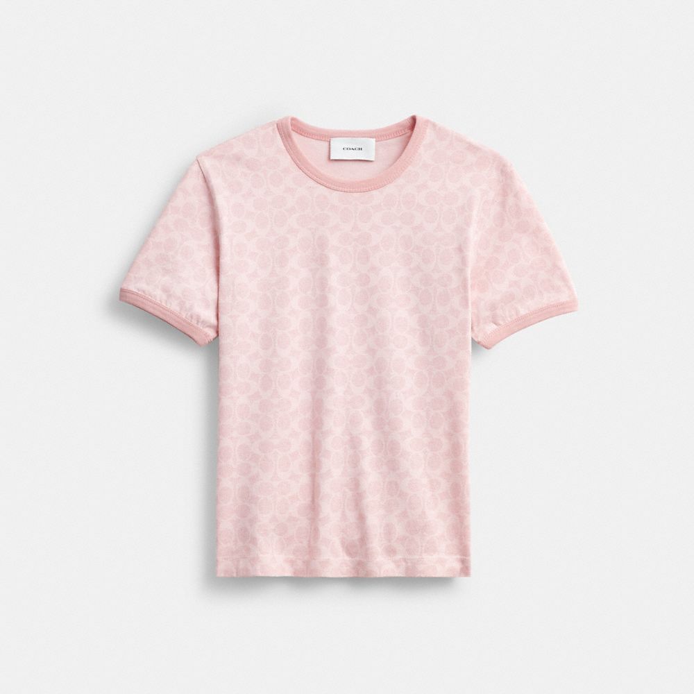 Coach Signature Ringer T Shirt Pink Signature