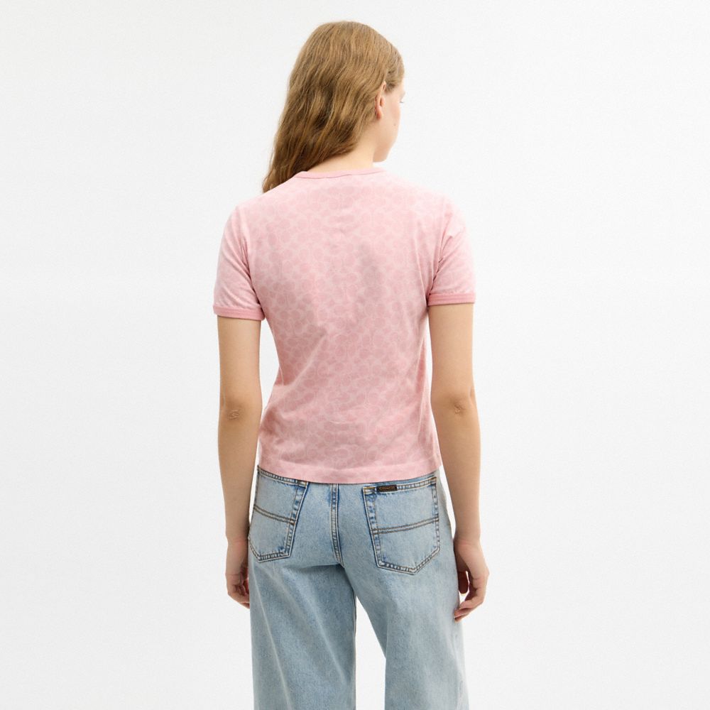 Coach Signature Ringer T Shirt Pink Signature