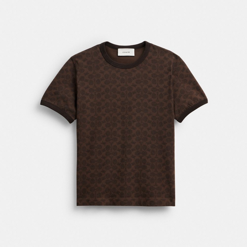Coach Signature Ringer T Shirt Brown Signature