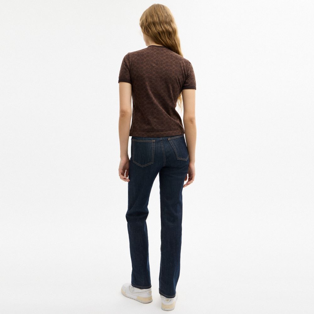 Coach Signature Ringer T Shirt Brown Signature