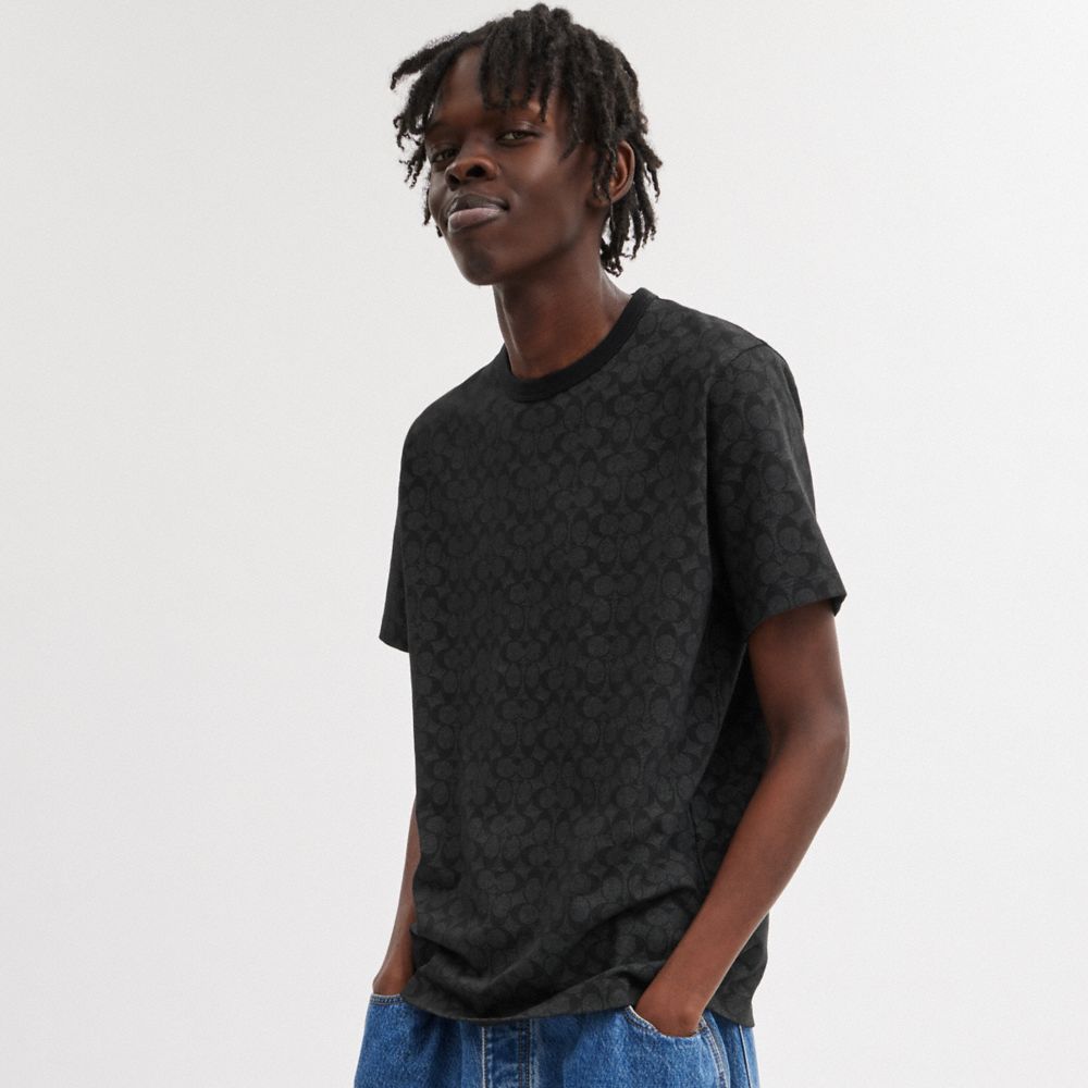 Coach Signature T Shirt In Organic Cotton Charcoal Signature