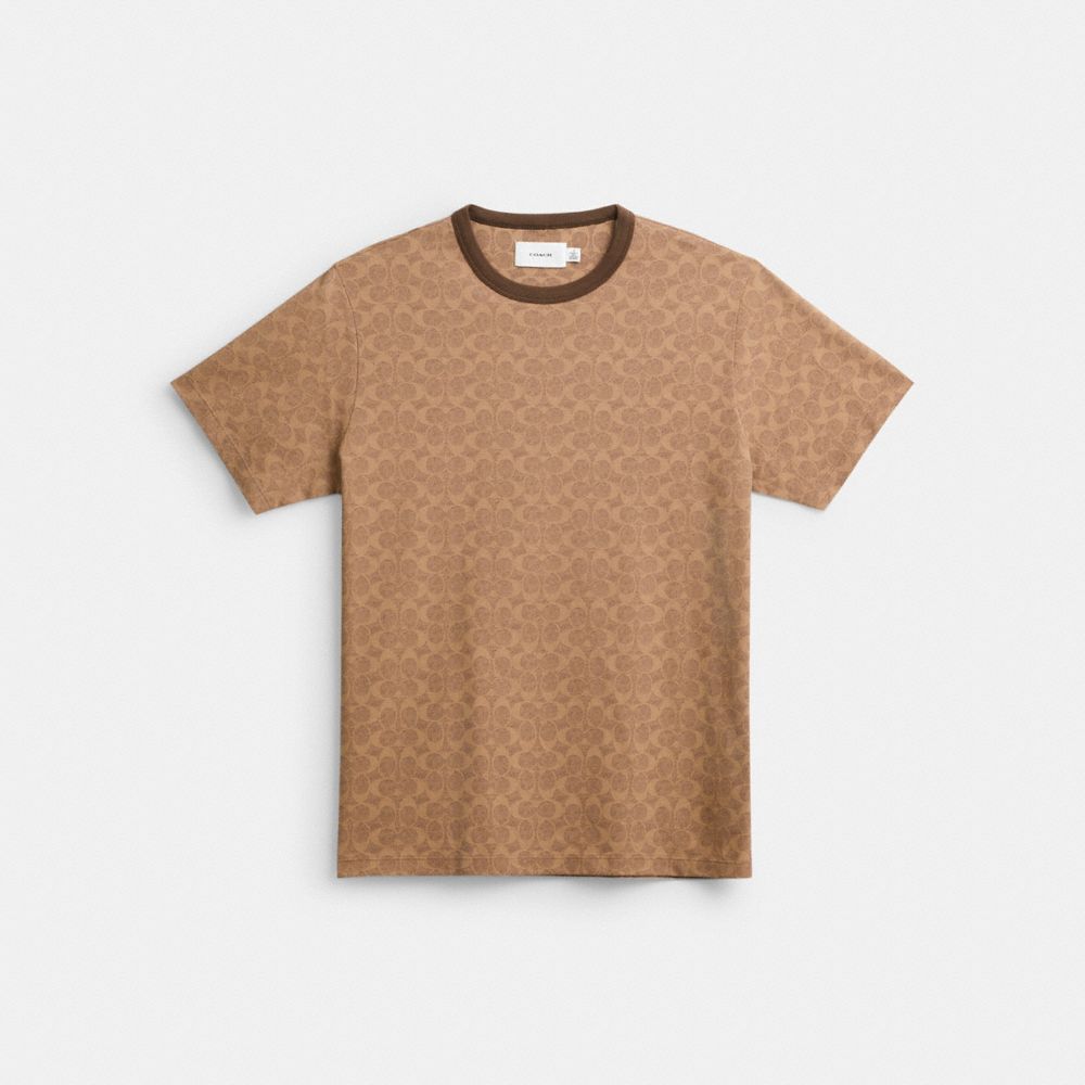 Coach Signature T Shirt In Organic Cotton Tan Signature