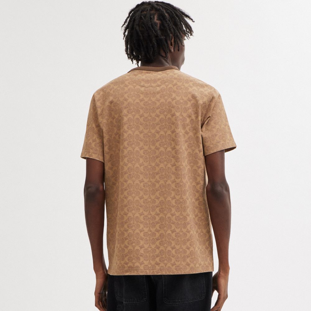 Coach Signature T Shirt In Organic Cotton Tan Signature