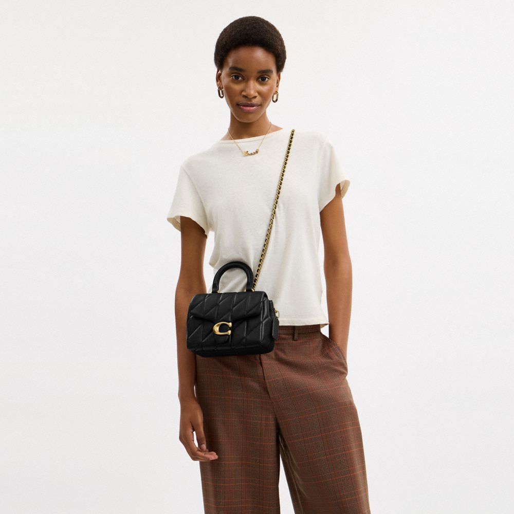 Coach Tabby Top Handle Bag With Quilting Brass Black