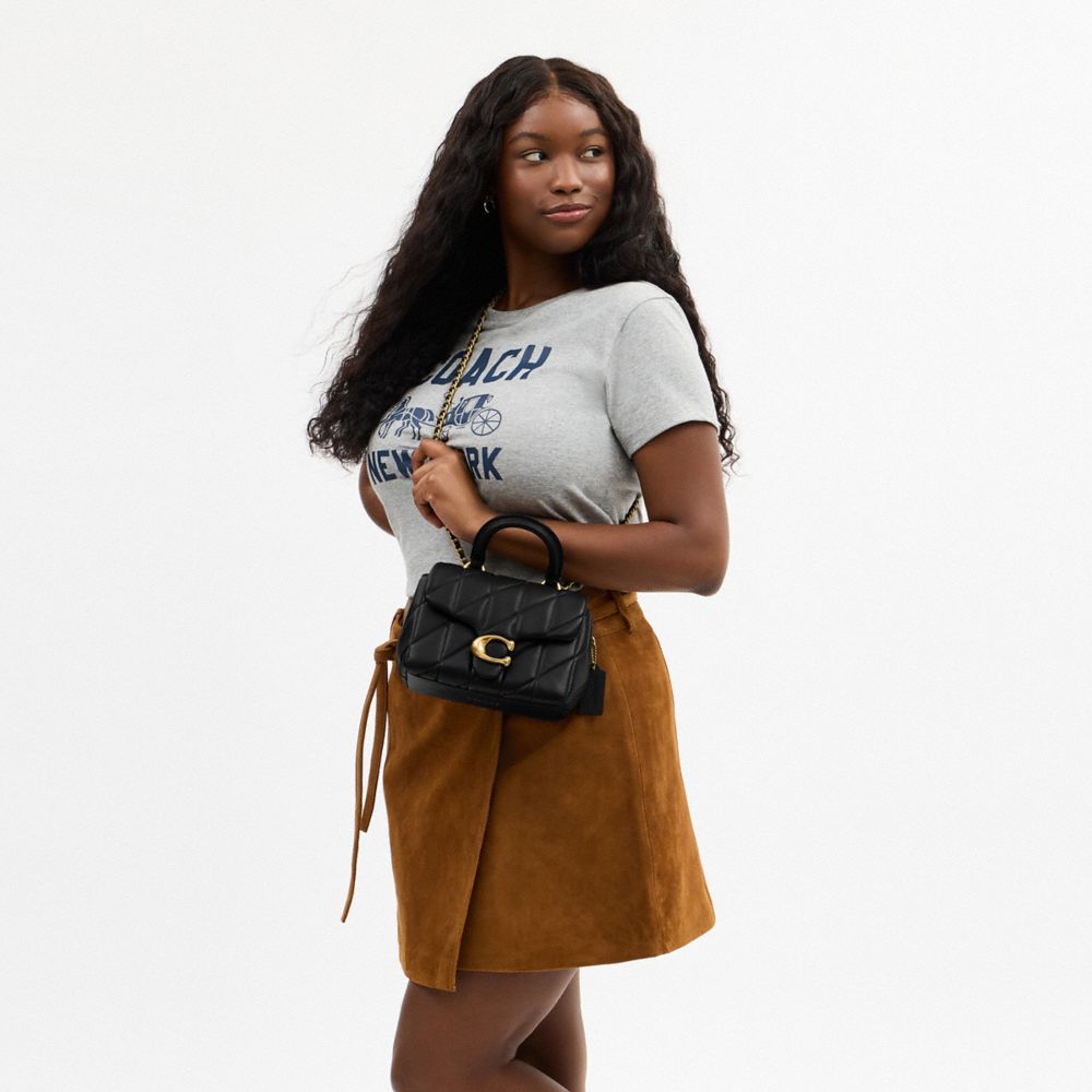 Coach Tabby Top Handle Bag With Quilting Brass Black