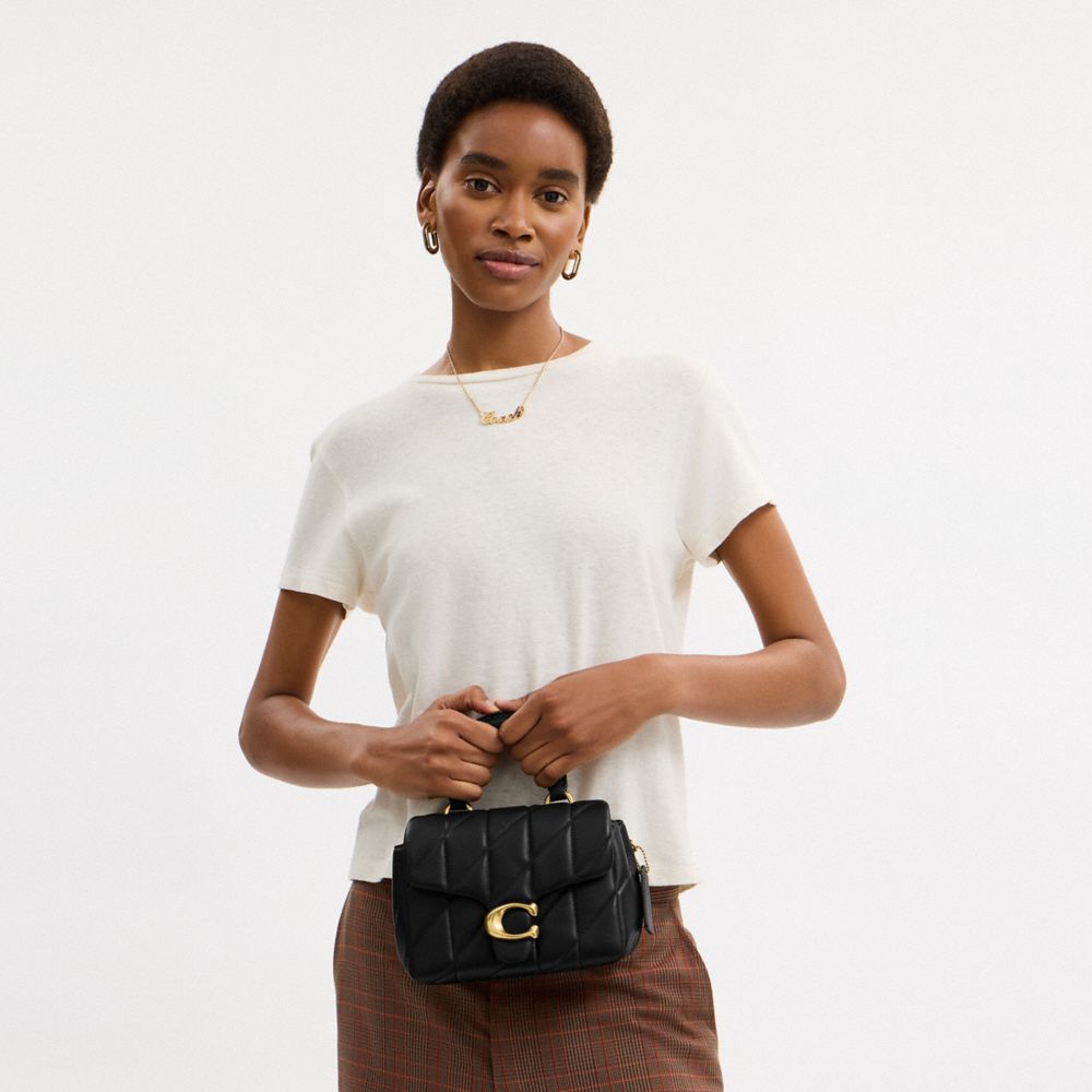 Coach Tabby Top Handle Bag With Quilting Brass Black
