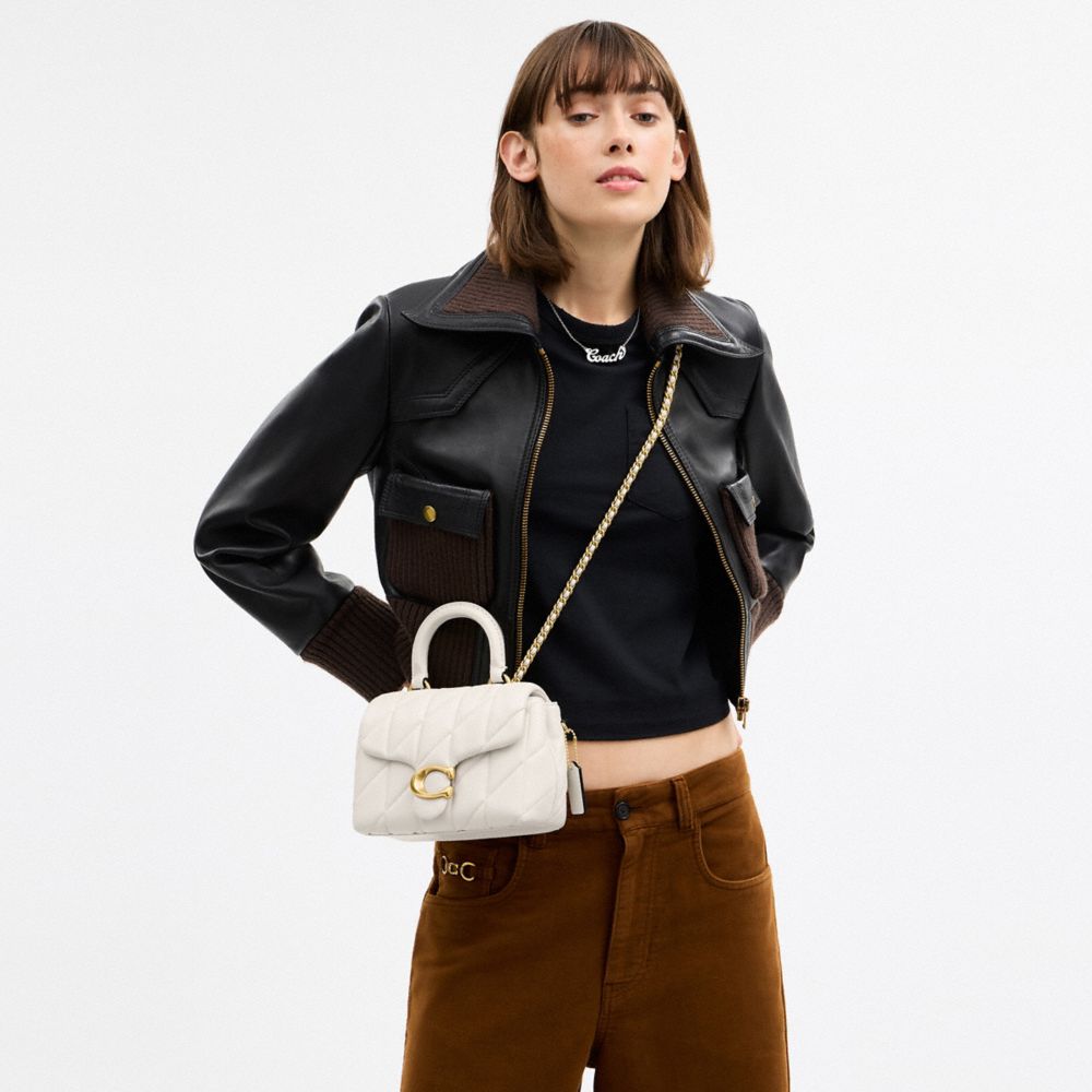 Coach Tabby Top Handle Bag With Quilting Brass Chalk