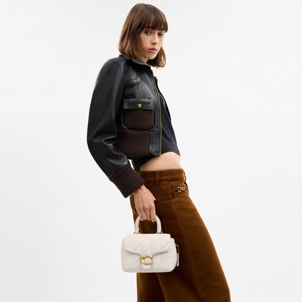 Coach Tabby Top Handle Bag With Quilting Brass Chalk
