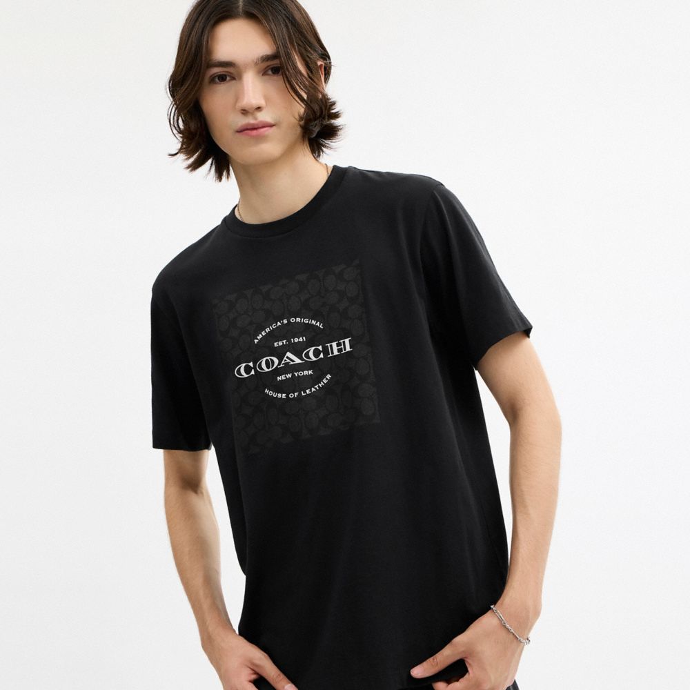 Coach Signature Square T Shirt In Organic Cotton Black