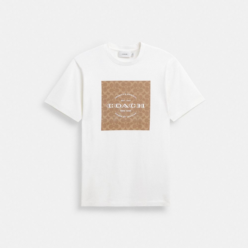 Coach Signature Square T Shirt In Organic Cotton White