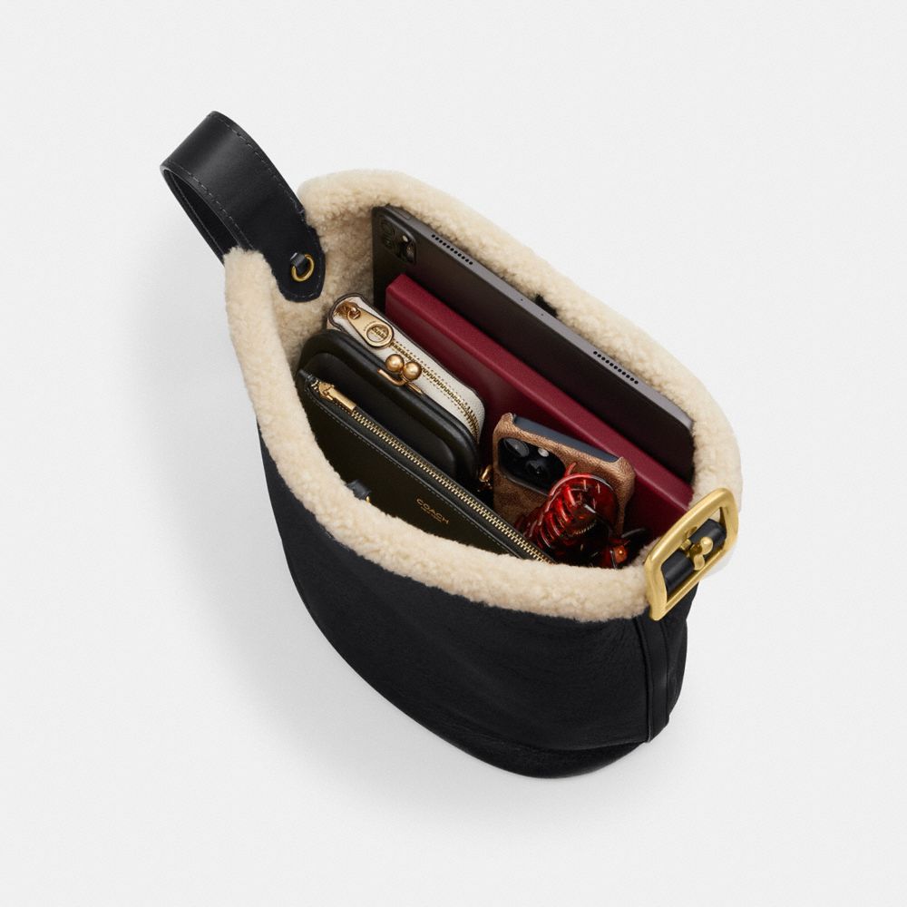 Coach Bleecker Bucket Bag In Shearling Brass Black Natural