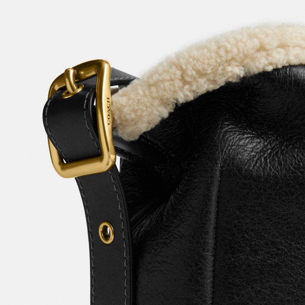 Coach Bleecker Bucket Bag In Shearling Brass Black Natural
