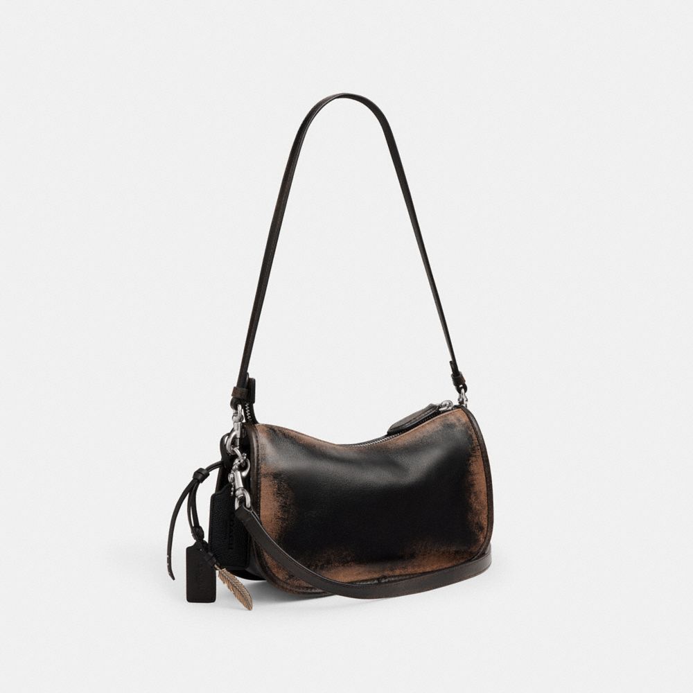Coach Waverly Bag In Loved Leather Silver Black Brown