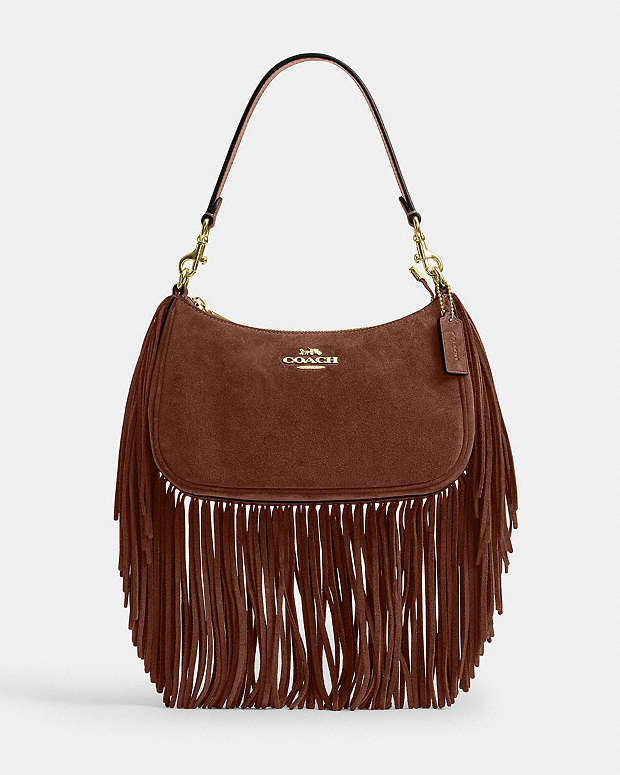 Coach Teri Shoulder Bag With Fringe Suede-Im-Vintage Brown – Kicks - Main Image