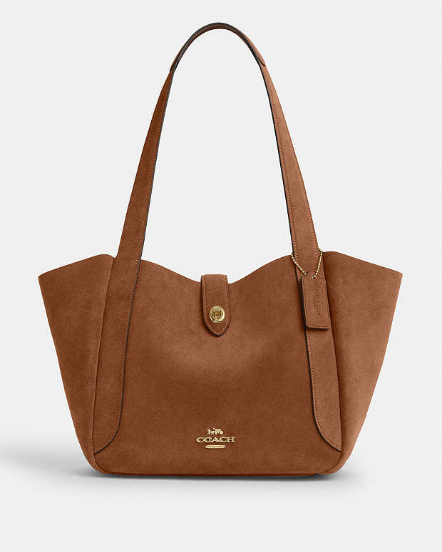 Coach Hadley Turnlock Tote Bag Suede-Gold-Sienna Suede-Gold-Sienna