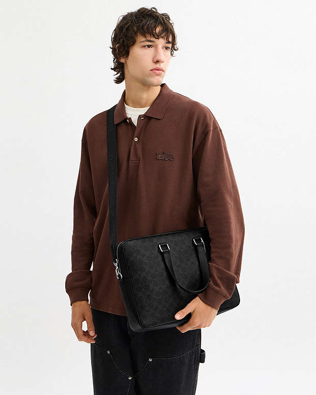 Caden Brief Bag In Signature Canvas Black Signature Black Signature