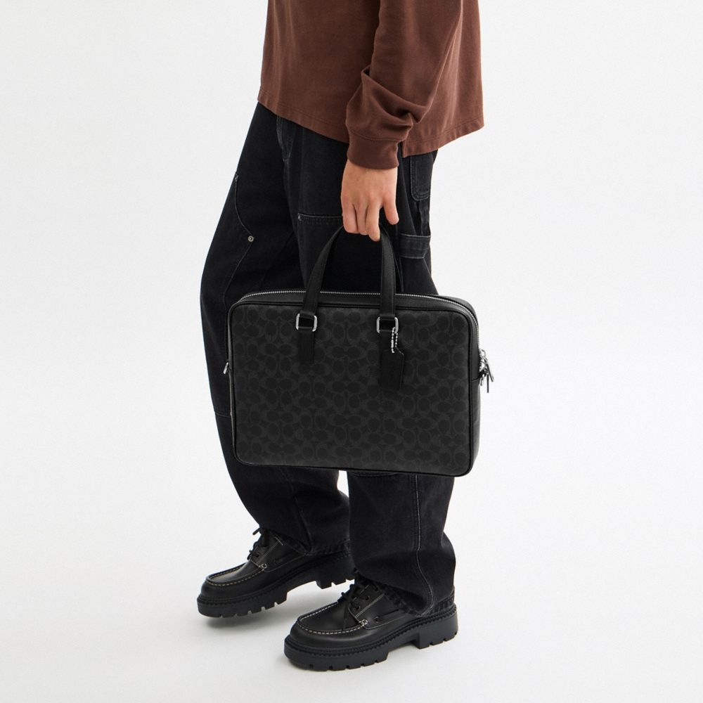 Coach Caden Brief Bag In Signature Canvas Black Signature