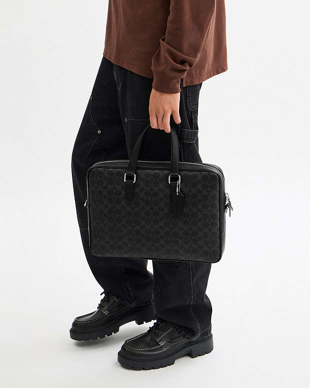 Caden Brief Bag In Signature Canvas Black Signature Black Signature