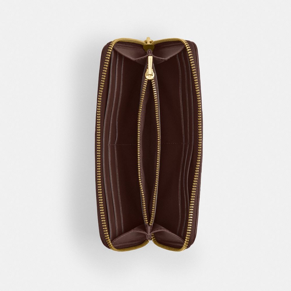 Coach Essential Slim Accordion Zip Wallet In Signature Jacquard Brass Oak Maple