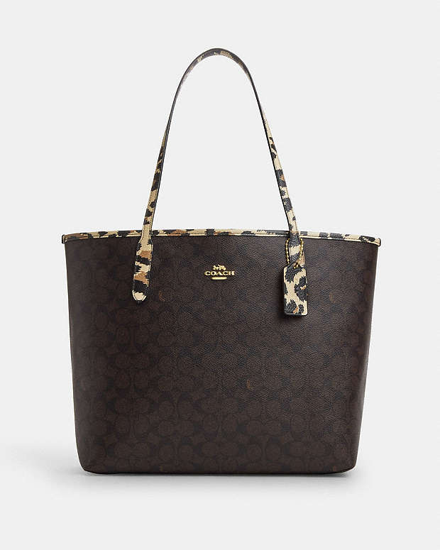City Tote Bag In Signature Canvas With Leopard Print Pebbled Leather-Im-Walnut-Leopard Multi Pebbled Leather-Im-Walnut-Leopard Multi