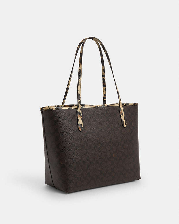 City Tote Bag In Signature Canvas With Leopard Print Pebbled Leather-Im-Walnut-Leopard Multi Pebbled Leather-Im-Walnut-Leopard Multi