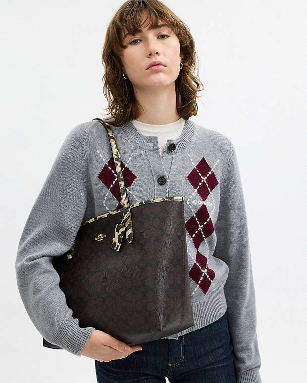 City Tote Bag In Signature Canvas With Leopard Print Pebbled Leather-Im-Walnut-Leopard Multi Pebbled Leather-Im-Walnut-Leopard Multi