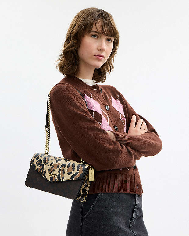 Klare Envelope Crossbody Bag In Signature Canvas With Leopard Print Pebbled Leather-Im-Leopard-Walnut Multi Pebbled Leather-Im-Leopard-Walnut Multi