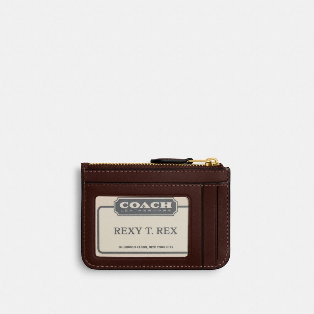 Coach Essential Mini Id Card Case In Signature Jacquard Brass Oak Maple