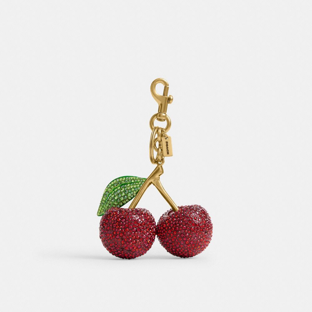 Coach Large Crystal Cherry Bag Charm Brass Red