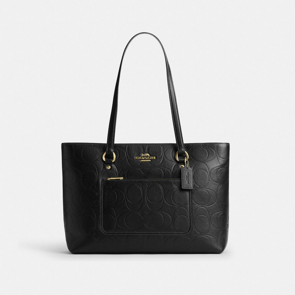 Coach Station Tote Bag In Signature Leather Gold Black