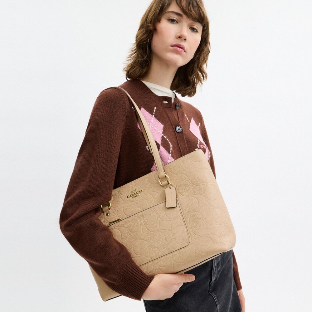 Coach Station Tote Bag In Signature Leather Gold Oat