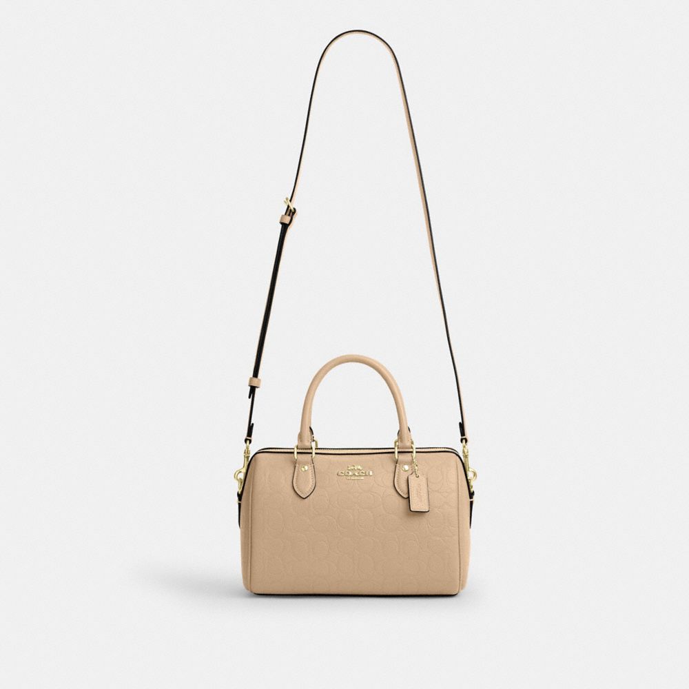 Coach Rowan Satchel Bag In Signature Leather Gold Oat
