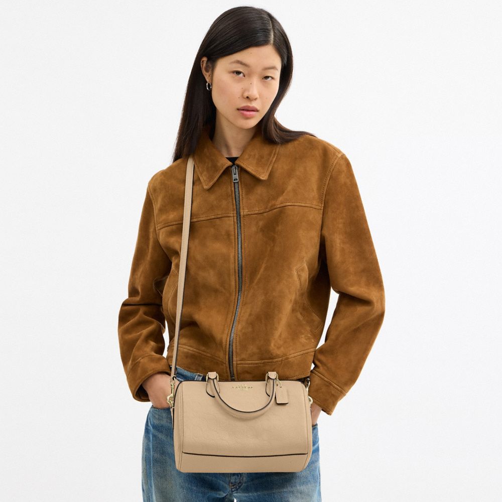 Coach Rowan Satchel Bag In Signature Leather Gold Oat