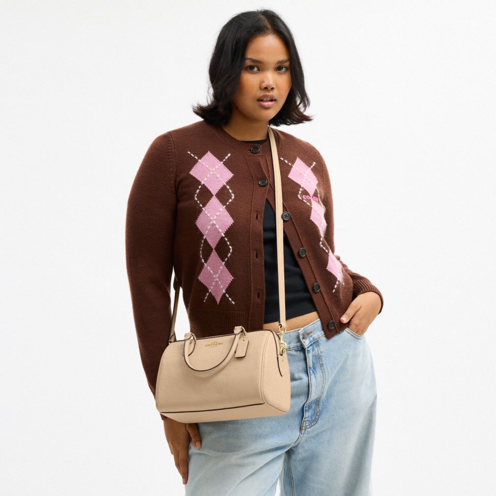 Coach Rowan Satchel Bag In Signature Leather Gold Oat