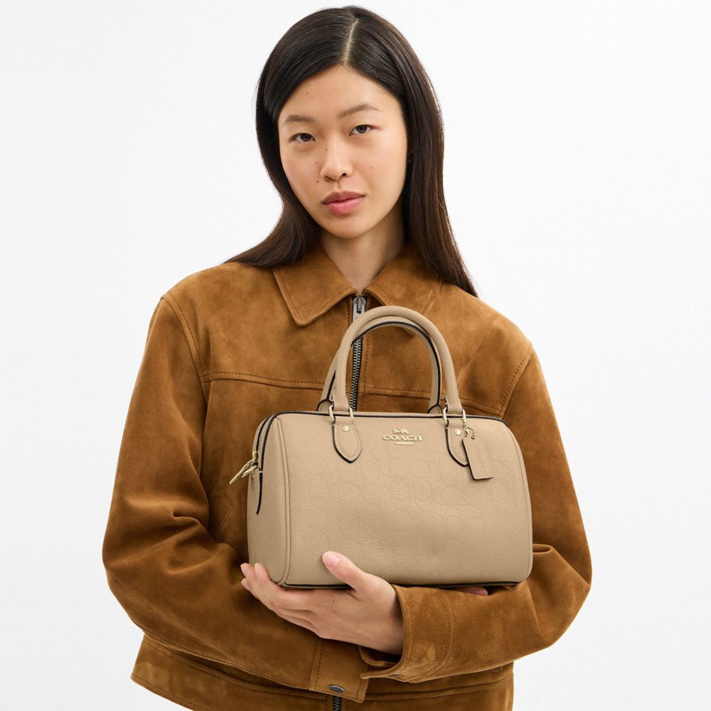 Coach Rowan Satchel Bag In Signature Leather Gold Oat