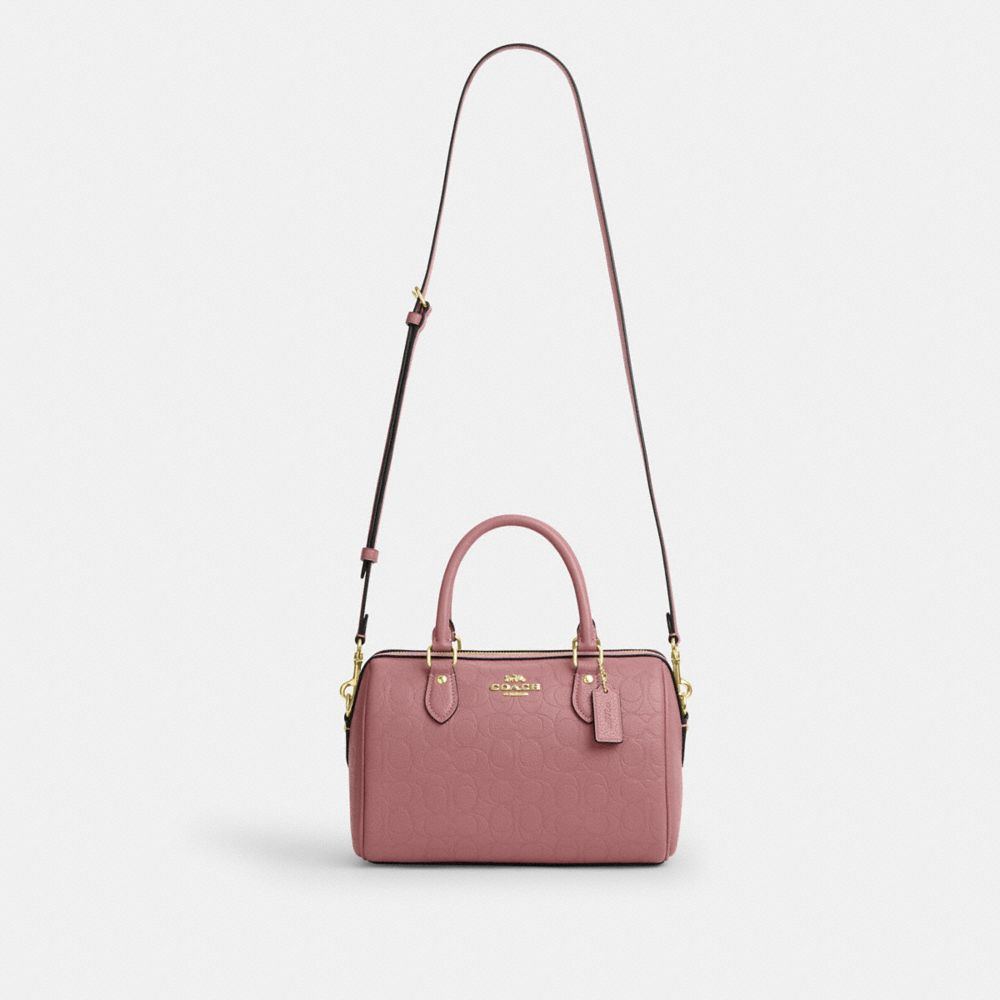 Coach Rowan Satchel Bag In Signature Leather Gold Peony
