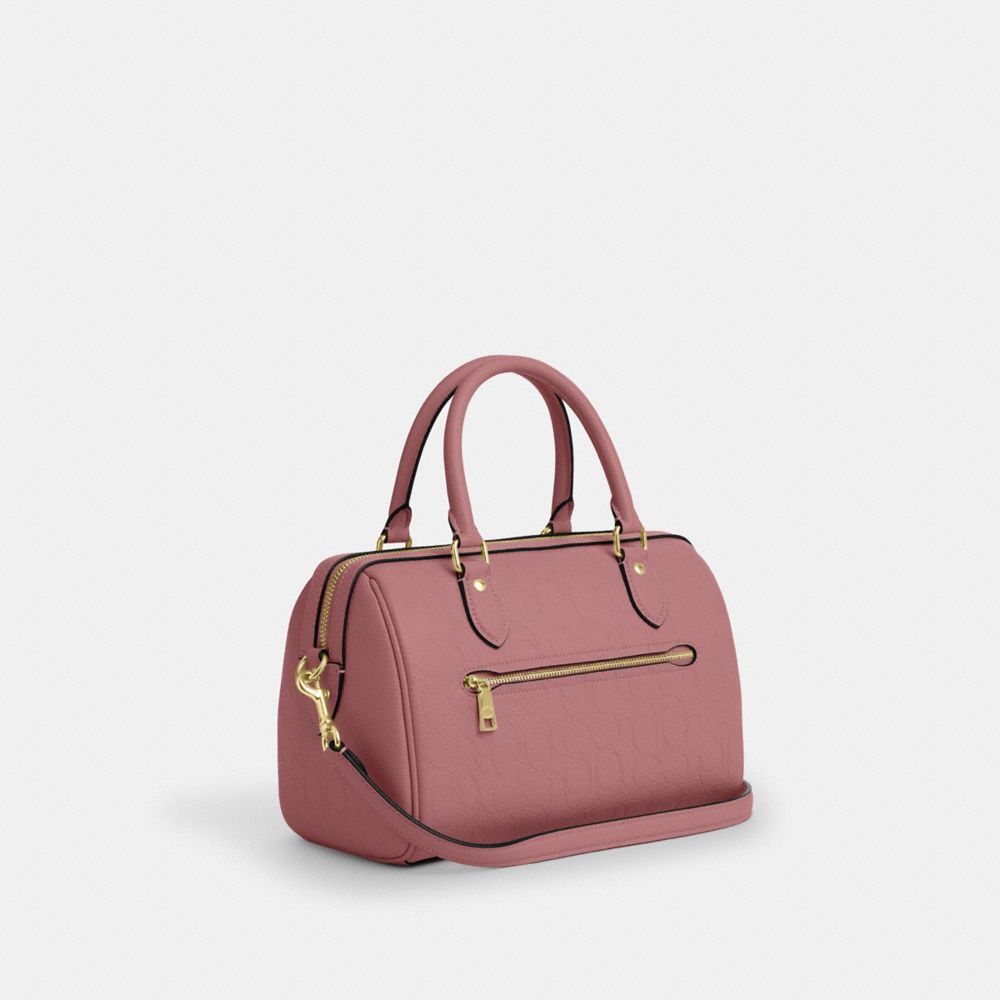Coach Rowan Satchel Bag In Signature Leather Gold Peony