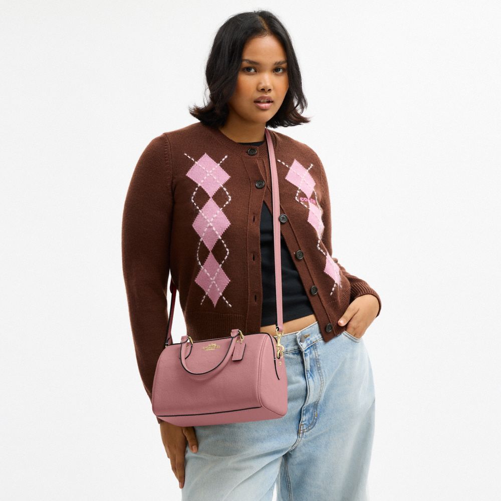 Coach Rowan Satchel Bag In Signature Leather Gold Peony