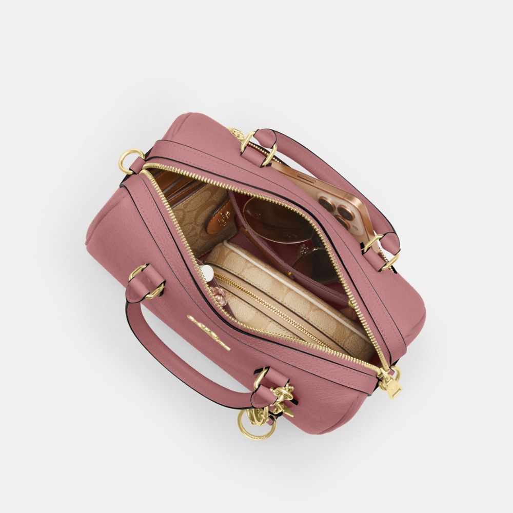 Coach Rowan Satchel Bag In Signature Leather Gold Peony