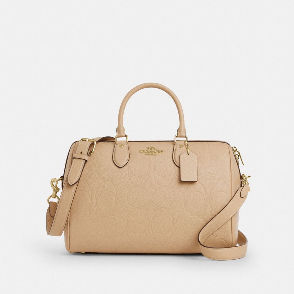Coach Rowan Large Satchel Bag In Signature Leather Gold