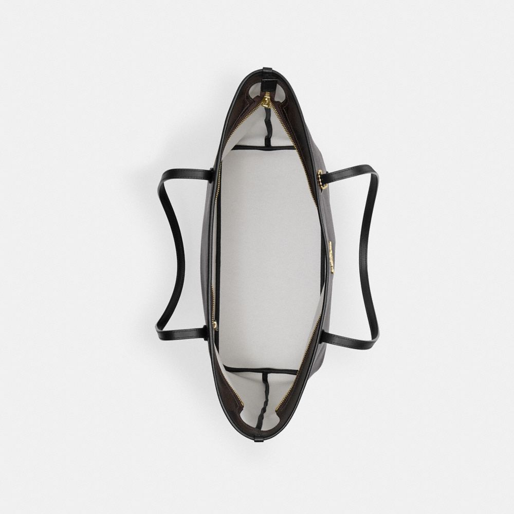 Coach Large City Tote Bag In Maxi Signature Canvas Gold Walnut Black