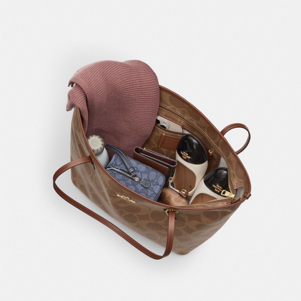 Coach Large City Tote Bag In Maxi Signature Canvas Gold Tan Brown