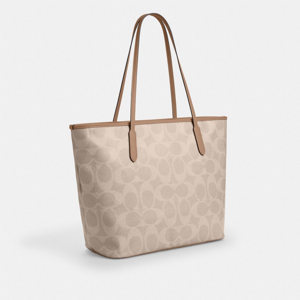 Coach Large City Tote Bag In Maxi Signature Canvas Silver