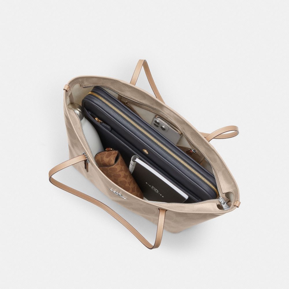 Coach Large City Tote Bag In Maxi Signature Canvas Silver