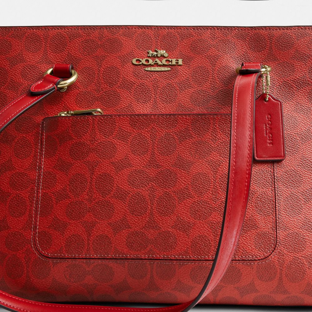 Coach Station Tote Bag In Signature Canvas Gold Crimson